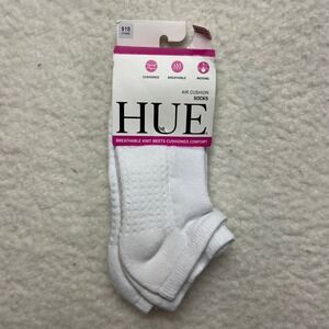 HUE Socks Womens OS White Air Cushion No Show 3PK U12798 Breathable Knit